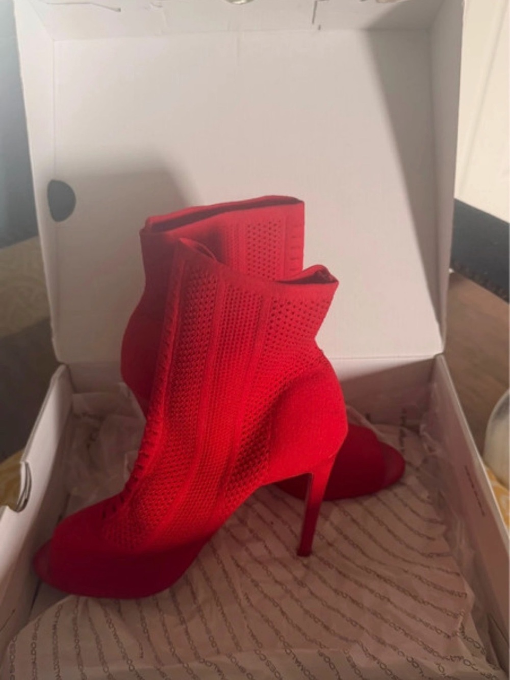 Red Knit Stiletto Ankle Boots - Women's Fashion Heels
